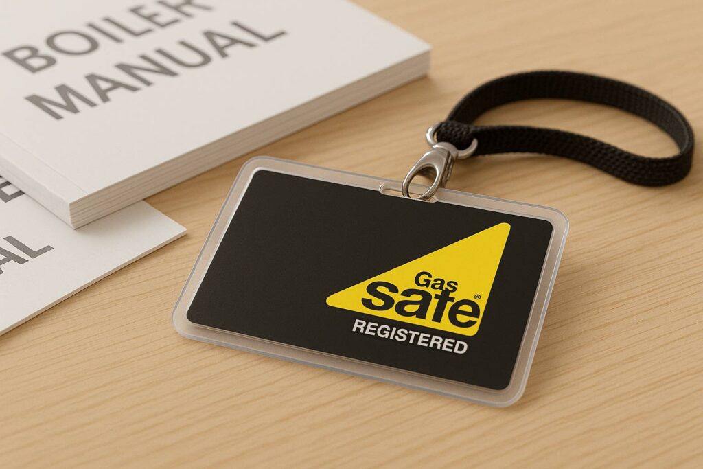 Gas Safe registered badge on workbench in Solihull