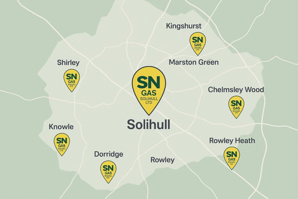 Map of boiler service areas in Solihull